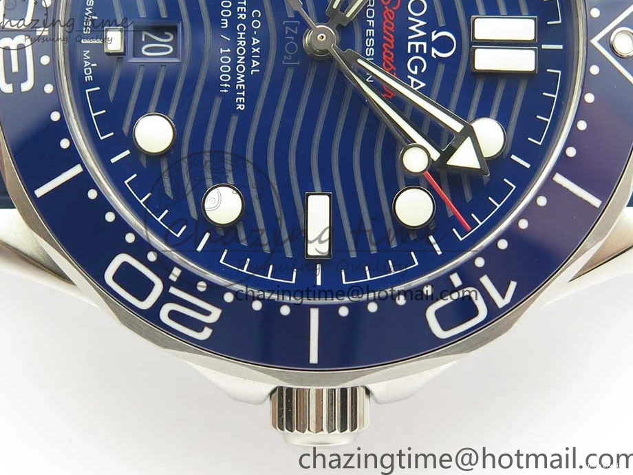 0321 Lightweight 2018 Seamaster Diver 300M VSF 1:1 Best Edition Blue Ceramic Blue Dial on Blue Rubber Strap A8800 V2 (Black Balance Wheel) 7961
